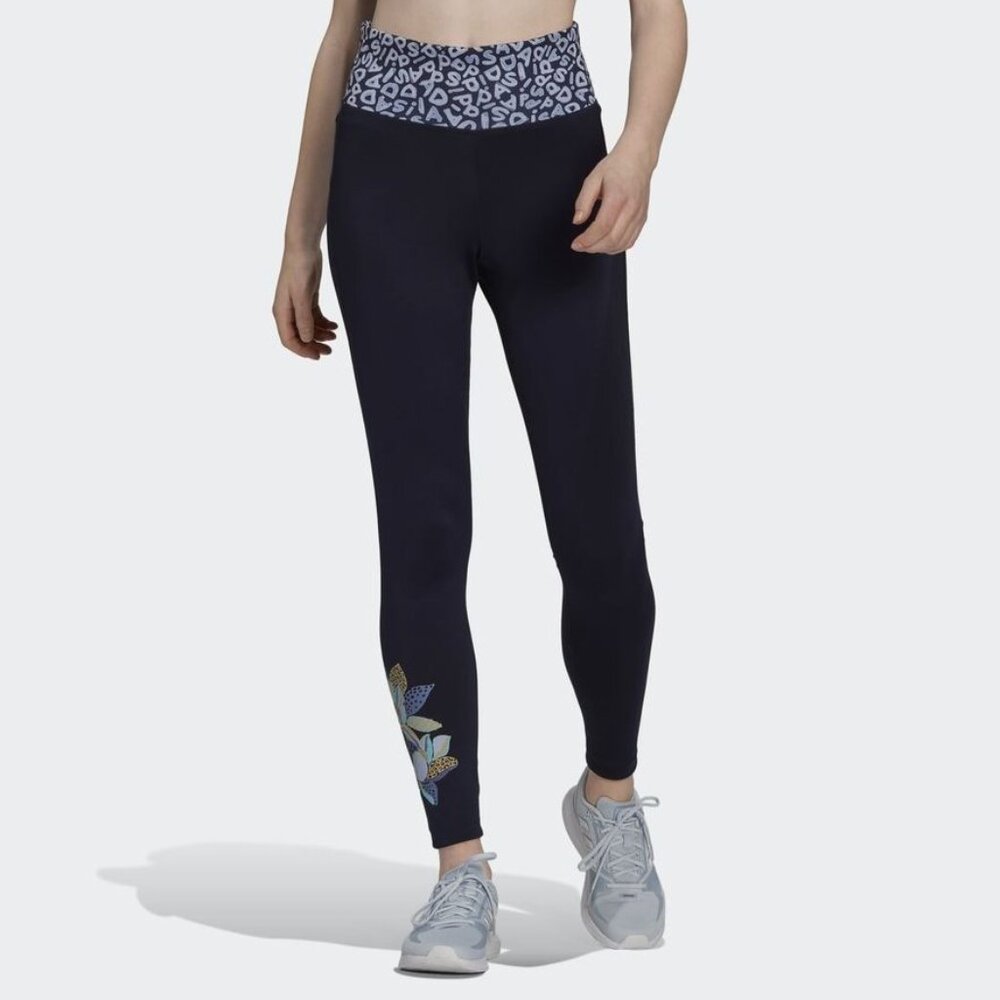 adidas Black Leggings with Blue Pattern